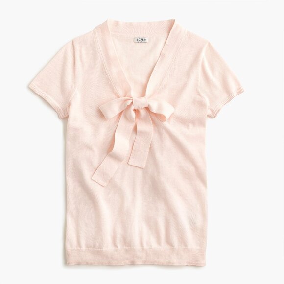 NWT J Crew Light Pink V-Neck Blouse with Tie Detail - Picture 2 of 9